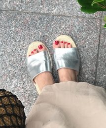 ワンベルトフェイクジュートフラットサンダル