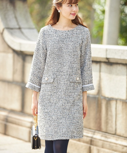 Tocco Closet トッコ クローゼット の フラワーパール付きツイードワンピース ワンピース Wear
