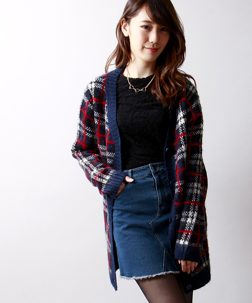 WEGO(ウィゴー)の「WEGO/シャギーチェックカーディガン(カーディガン/ボレロ・レディース・ブルー/レッド・FREE)」の2枚目の写真