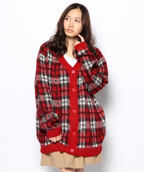 WEGO(ウィゴー)の「WEGO/シャギーチェックカーディガン(カーディガン/ボレロ・レディース・ブルー/レッド・FREE)」の12枚目の写真