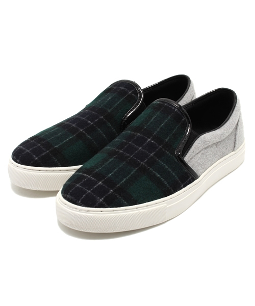 MYSELF ABAHOUSE(マイセルフアバハウス)の「C FREAK・ウールチェックスリッポン(スリッポン・レディース・グリーン/グレー・23.5/24.5)」の1枚目の写真