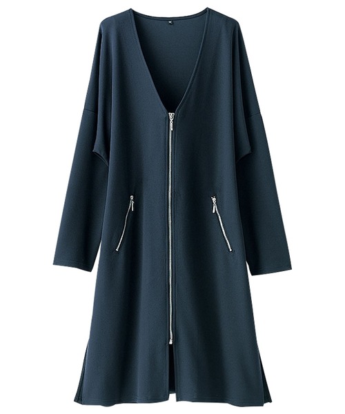 BELLUNA PLUS(ベルーナ)の「ジッパー使いVネックロングジャケット(ノーカラージャケット・レディース・ネイビー/ブルー系その他/ピンクベージュ・MEDIUM/LARGE/X-LARGE)」の9枚目の写真