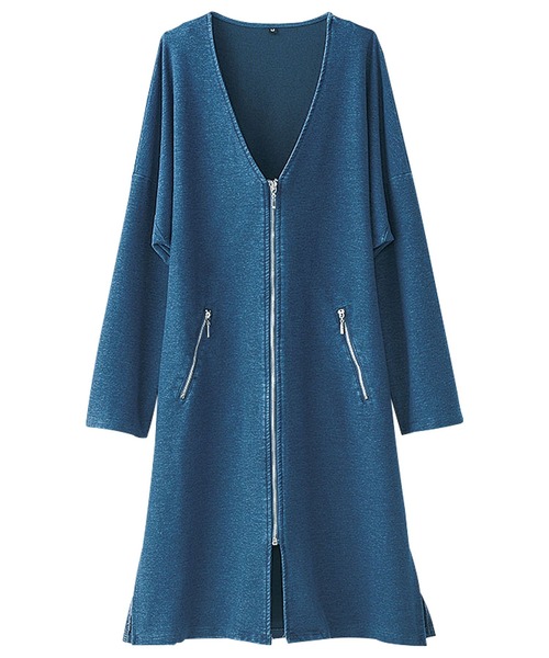 BELLUNA PLUS(ベルーナ)の「ジッパー使いVネックロングジャケット(ノーカラージャケット・レディース・ネイビー/ブルー系その他/ピンクベージュ・MEDIUM/LARGE/X-LARGE)」の10枚目の写真