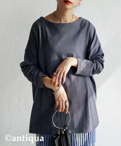 antiqua(アンティカ)の「「抜群の着心地誇る」オーガニックコットンロンT(Tシャツ/カットソー・レディース・ベージュ/アイボリー/グレー系その他/スミクロ・M/L/L/XL)」の3枚目の写真