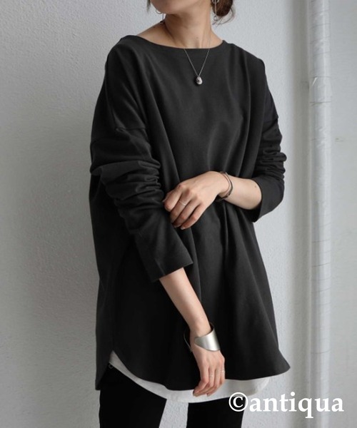 antiqua(アンティカ)の「「抜群の着心地誇る」オーガニックコットンロンT(Tシャツ/カットソー・レディース・ベージュ/アイボリー/グレー系その他/スミクロ・M/L/L/XL)」の21枚目の写真