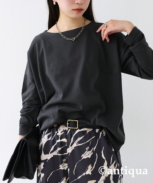 antiqua(アンティカ)の「「抜群の着心地誇る」オーガニックコットンロンT(Tシャツ/カットソー・レディース・ベージュ/アイボリー/グレー系その他/スミクロ・M/L/L/XL)」の22枚目の写真