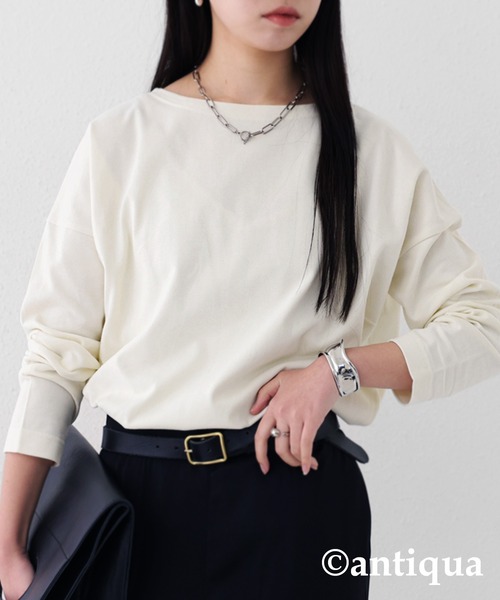 antiqua(アンティカ)の「「抜群の着心地誇る」オーガニックコットンロンT(Tシャツ/カットソー・レディース・ベージュ/アイボリー/グレー系その他/スミクロ・M/L/L/XL)」の15枚目の写真