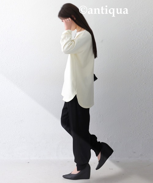 antiqua(アンティカ)の「「抜群の着心地誇る」オーガニックコットンロンT(Tシャツ/カットソー・レディース・ベージュ/アイボリー/グレー系その他/スミクロ・M/L/L/XL)」の16枚目の写真