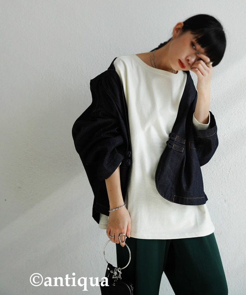 antiqua(アンティカ)の「「抜群の着心地誇る」オーガニックコットンロンT(Tシャツ/カットソー・レディース・ベージュ/アイボリー/グレー系その他/スミクロ・M/L/L/XL)」の17枚目の写真