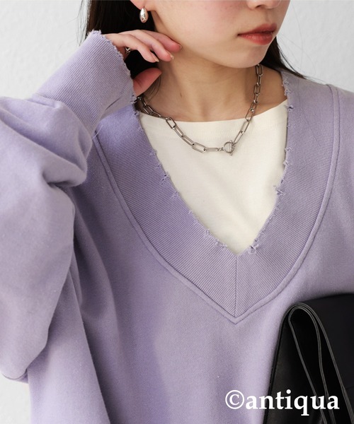 antiqua(アンティカ)の「「抜群の着心地誇る」オーガニックコットンロンT(Tシャツ/カットソー・レディース・ベージュ/アイボリー/グレー系その他/スミクロ・M/L/L/XL)」の18枚目の写真