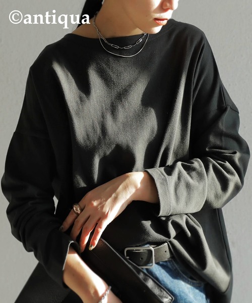 antiqua(アンティカ)の「「抜群の着心地誇る」オーガニックコットンロンT(Tシャツ/カットソー・レディース・ベージュ/アイボリー/グレー系その他/スミクロ・M/L/L/XL)」の13枚目の写真