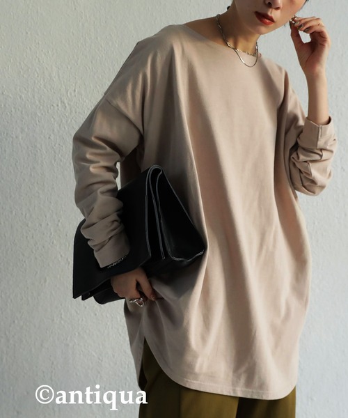 antiqua(アンティカ)の「「抜群の着心地誇る」オーガニックコットンロンT(Tシャツ/カットソー・レディース・ベージュ/アイボリー/グレー系その他/スミクロ・M/L/L/XL)」の14枚目の写真