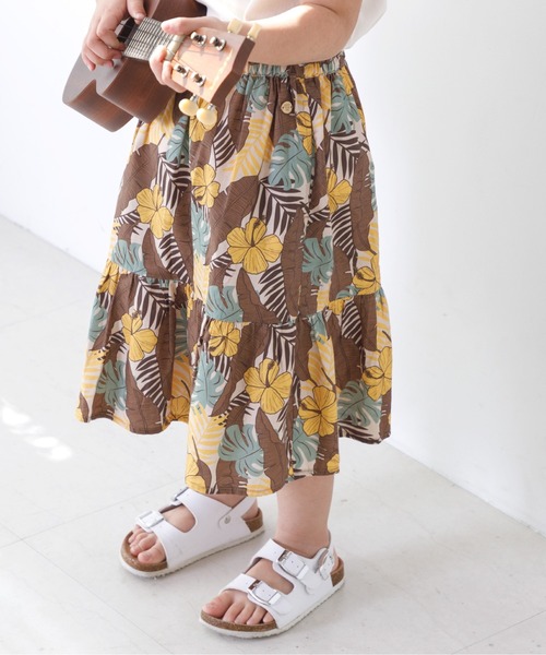 MAKE YOUR DAY（メイクユアデイ）の「ボタニカル柄スカート■80～140cm（スカート・キッズ・ピンク/レッド/イエロー・140/130/120/80/90/100/110）」の2枚目の写真