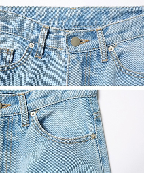 muahmuah（ムーアムーア）の「A'GEM/9 × .kom『muah muah/ムーアムーア』WIDE DENIM PANTS/ ワイドデニムパンツ（デニムパンツ・レディース・ライトブルー/ダークブルー/ブルー・S/M）」の5枚目の写真