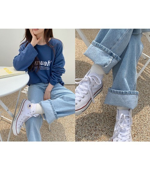 【muahmuah】★人気商品★ワイド デニム パンツ muahmuah】☆人気商品☆ワイド デニム パンツ (muahmuah/デニム
