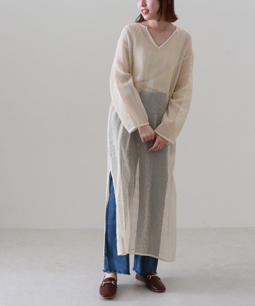 Cheek（チーク）の「メッシュニュアンスワンピース（ワンピース・レディース・ベージュ/オフホワイト・MEDIUM）」の2枚目の写真