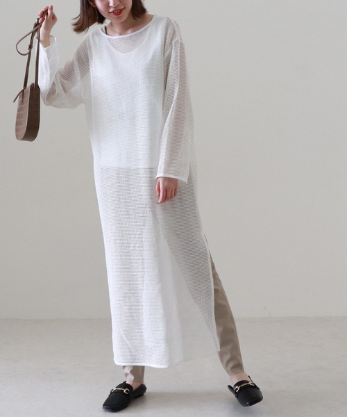 Cheek（チーク）の「メッシュニュアンスワンピース（ワンピース・レディース・ベージュ/オフホワイト・MEDIUM）」の3枚目の写真