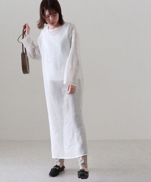 Cheek（チーク）の「メッシュニュアンスワンピース（ワンピース・レディース・ベージュ/オフホワイト・MEDIUM）」の4枚目の写真