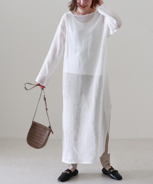 Cheek（チーク）の「メッシュニュアンスワンピース（ワンピース・レディース・ベージュ/オフホワイト・MEDIUM）」の6枚目の写真