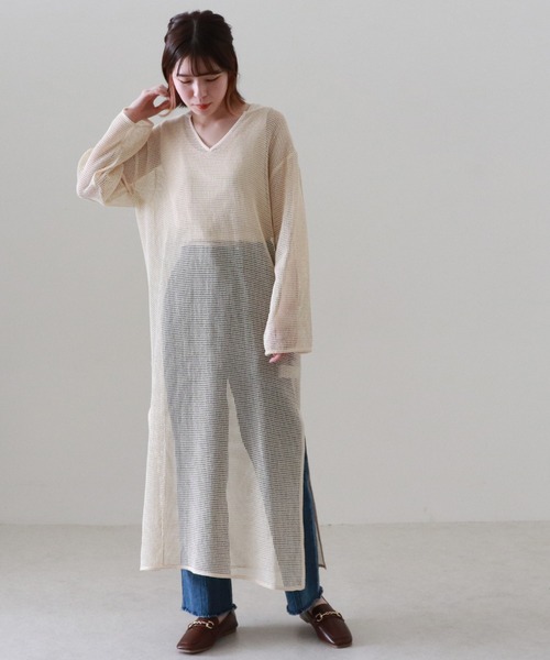 Cheek（チーク）の「メッシュニュアンスワンピース（ワンピース・レディース・ベージュ/オフホワイト・MEDIUM）」の9枚目の写真