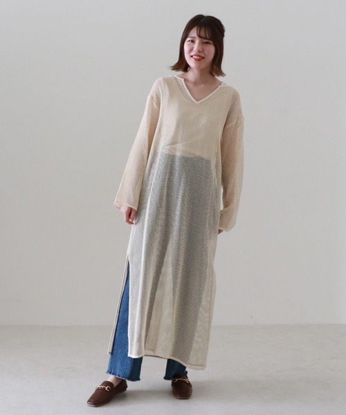 Cheek（チーク）の「メッシュニュアンスワンピース（ワンピース・レディース・ベージュ/オフホワイト・MEDIUM）」の10枚目の写真