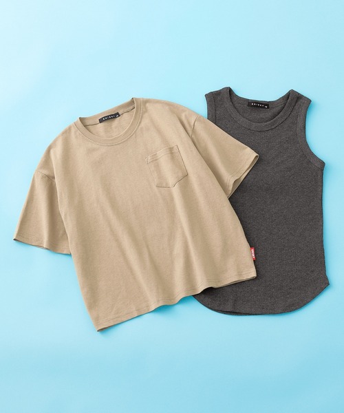 SHISKY(シスキー)の「SHISKY / シスキー ビッグシルエット ポケット付き 無地カットソー 5分袖 キッズ (5分袖カットソー+タンクトップ)(Tシャツ/カットソー・キッズ・グレー系その他/杢グレー/チャコール/グリーン系その他/ブラック系その他/ブラウン系その他/ベージュ/ホワイト・110cm/130cm/150cm/120cm/140cm/160cm)」の7枚目の写真