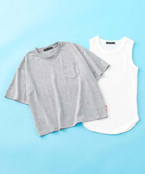 SHISKY(シスキー)の「SHISKY / シスキー ビッグシルエット ポケット付き 無地カットソー 5分袖 キッズ (5分袖カットソー+タンクトップ)(Tシャツ/カットソー・キッズ・グレー系その他/杢グレー/チャコール/グリーン系その他/ブラック系その他/ブラウン系その他/ベージュ/ホワイト・110cm/130cm/150cm/120cm/140cm/160cm)」の3枚目の写真