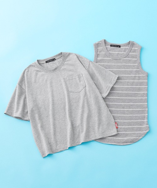 SHISKY(シスキー)の「SHISKY / シスキー ビッグシルエット ポケット付き 無地カットソー 5分袖 キッズ (5分袖カットソー+タンクトップ)(Tシャツ/カットソー・キッズ・グレー系その他/杢グレー/チャコール/グリーン系その他/ブラック系その他/ブラウン系その他/ベージュ/ホワイト・110cm/130cm/150cm/120cm/140cm/160cm)」の4枚目の写真