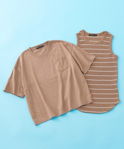 SHISKY(シスキー)の「SHISKY / シスキー ビッグシルエット ポケット付き 無地カットソー 5分袖 キッズ (5分袖カットソー+タンクトップ)(Tシャツ/カットソー・キッズ・グレー系その他/杢グレー/チャコール/グリーン系その他/ブラック系その他/ブラウン系その他/ベージュ/ホワイト・110cm/130cm/150cm/120cm/140cm/160cm)」の6枚目の写真