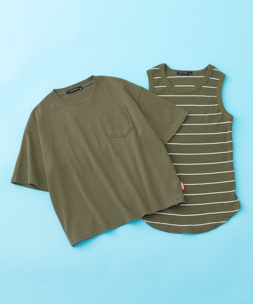 SHISKY(シスキー)の「SHISKY / シスキー ビッグシルエット ポケット付き 無地カットソー 5分袖 キッズ (5分袖カットソー+タンクトップ)(Tシャツ/カットソー・キッズ・グレー系その他/杢グレー/チャコール/グリーン系その他/ブラック系その他/ブラウン系その他/ベージュ/ホワイト・110cm/130cm/150cm/120cm/140cm/160cm)」の8枚目の写真