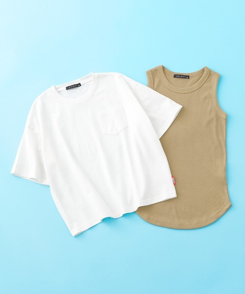 SHISKY(シスキー)の「SHISKY / シスキー ビッグシルエット ポケット付き 無地カットソー 5分袖 キッズ (5分袖カットソー+タンクトップ)(Tシャツ/カットソー・キッズ・グレー系その他/杢グレー/チャコール/グリーン系その他/ブラック系その他/ブラウン系その他/ベージュ/ホワイト・110cm/130cm/150cm/120cm/140cm/160cm)」の1枚目の写真