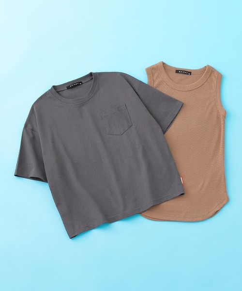 SHISKY(シスキー)の「SHISKY / シスキー ビッグシルエット ポケット付き 無地カットソー 5分袖 キッズ (5分袖カットソー+タンクトップ)(Tシャツ/カットソー・キッズ・グレー系その他/杢グレー/チャコール/グリーン系その他/ブラック系その他/ブラウン系その他/ベージュ/ホワイト・110cm/130cm/150cm/120cm/140cm/160cm)」の5枚目の写真