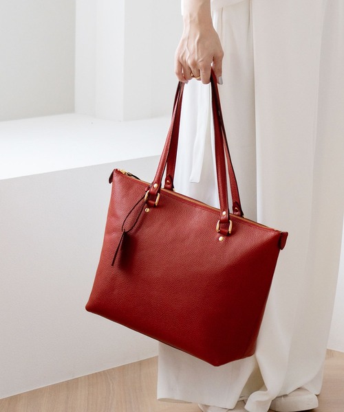 HALEINE（アレンヌ）の「[HALEINE]牛革レザートートバッグ（トートバッグ・レディース・ホワイト/ブラック/グリーン/レッド/イエロー/ピンク/キャメル/ブルー/ウッド/ネイビー/ダークブラウン・FREE）」の11枚目の写真