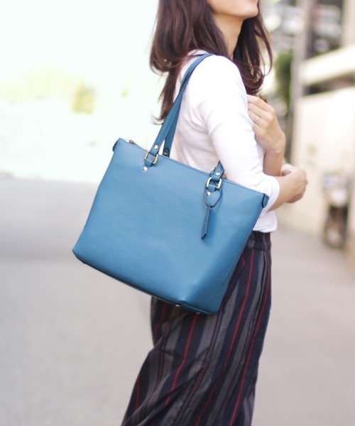 HALEINE（アレンヌ）の「[HALEINE]牛革レザートートバッグ（トートバッグ・レディース・ホワイト/ブラック/グリーン/レッド/イエロー/ピンク/キャメル/ブルー/ウッド/ネイビー/ダークブラウン・FREE）」の8枚目の写真