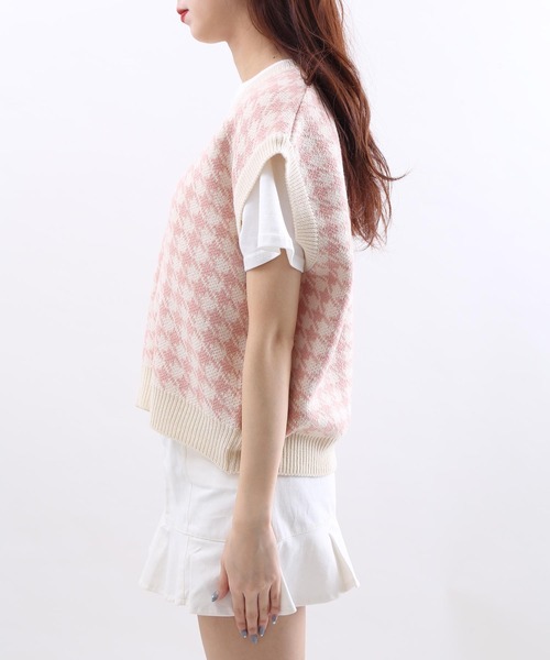 WC（ダブル シー）の「パステル千鳥柄ニットベスト（ベスト・レディース・ベージュ/ピンク/グリーン・FREE）」の7枚目の写真