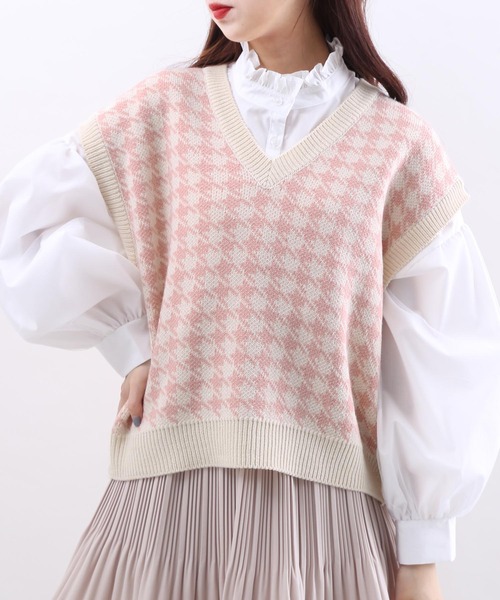 完売❣ESICA 千鳥柄ZIPベスト ジレ ビスチェ ニット ベスト