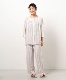 美品 KID BLUE シアサッカー ルームウェア 上下セット パジャマ 24CRサッカーストライプ[7分袖パジャマ] | KID BLUE OFFICIAL