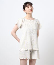 KID BLUE（キッドブルー）の「キッドブルー -リブプチフラワーPt -半袖パジャマ -KNQK351 -kidblue（ルームウェア/パジャマ）」