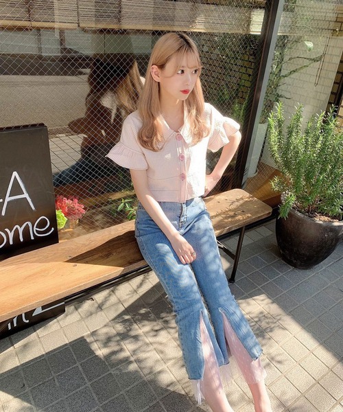 Voyage titty&Co.PETIT（ボヤージュティティアンドコープチ）の「【Voyage titty&Co.】チュールスリットデニムPT（デニムパンツ・レディース・インディゴブルー・FREE）」の6枚目の写真