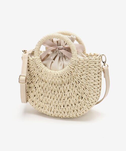 MAJESTIC LEGON（マジェスティックレゴン）の「ガーリーパールかごバッグ（かごバッグ・レディース・アイボリー/モカ・FREE）」の2枚目の写真