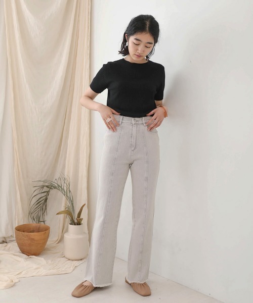 Bab(バブ)の「【WEB限定】BASIC半袖リブニット(ニット/セーター・レディース・ブラック/オフホワイト/ブラウン/イエロー・38)」の10枚目の写真