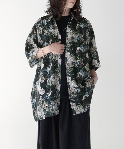 minsobi（ミンソビ）の「総花柄半袖シャツ 派手シャツ シースルー 