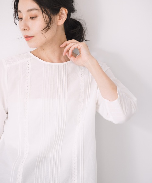 LEPSIM（レプシィム）の「綿シルクレースブラウス　954070（シャツ/ブラウス・レディース・オフホワイト/ブラック・MEDIUM/LARGE）」の2枚目の写真