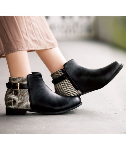 GeeRA（ジーラ）の「軽量ソールベルトデザイン切替ブーツ（ブーツ・レディース・チェック/ブラウン/ブラック/ネイビー/ブラック系その他・LARGE/MEDIUM/X-LARGE/SMALL）」の5枚目の写真