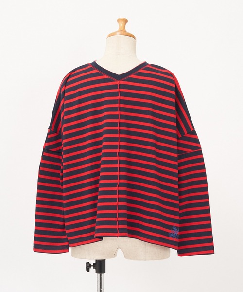 AS KNOW AS de base(アズノゥアズドゥバズ)の「明日へつなぐボーダープルオーバー(Tシャツ/カットソー・レディース・グリーン系/レッド系・FREE)」の6枚目の写真