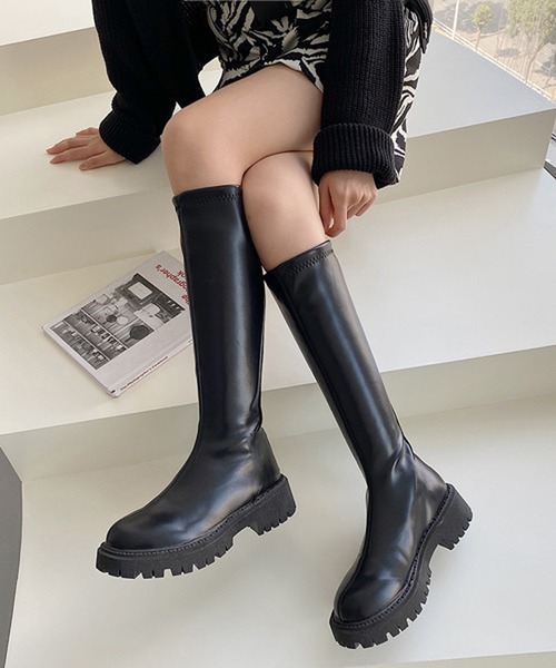 HALEY PESCA（ヘーリーペスカ）の「HALEY PESCA/厚底PUレザー バックジップロングブーツ（ブーツ・レディース・ブラック/ブラウン・36/38/40）」の4枚目の写真