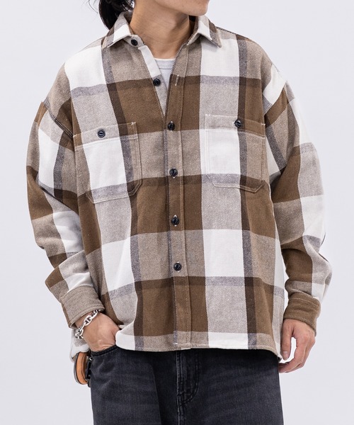 GLOVE HOUSE（グローブハウス）の「【a】ヘビーネルチェック裏起毛　ルーズシャツ（シャツ/ブラウス・メンズ・ネイビー/グリーン/サックスブルー/ブルー/レッド/グリーン系その他/ネイビー系/レッド系その他/ホワイト/イエロー/ベージュ・MEDIUM/LARGE/X-LARGE）」の2枚目の写真