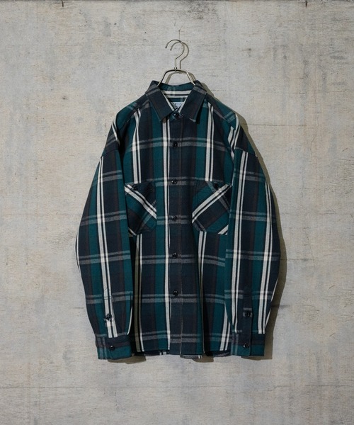 GLOVE HOUSE（グローブハウス）の「【a】ヘビーネルチェック裏起毛　ルーズシャツ（シャツ/ブラウス・メンズ・ネイビー/グリーン/サックスブルー/ブルー/レッド/グリーン系その他/ネイビー系/レッド系その他/ホワイト/イエロー/ベージュ・MEDIUM/LARGE/X-LARGE）」の4枚目の写真