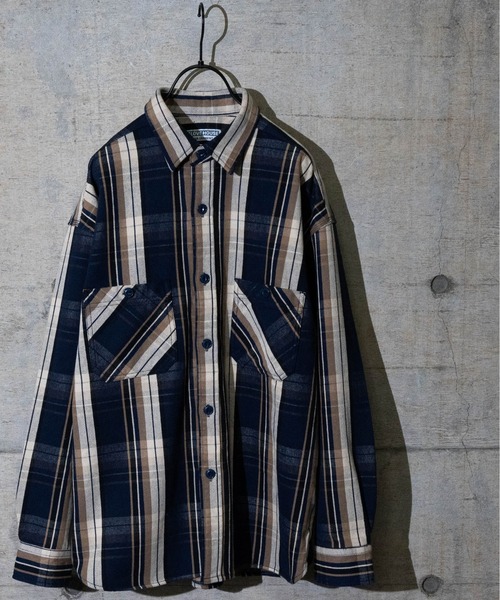 GLOVE HOUSE（グローブハウス）の「【a】ヘビーネルチェック裏起毛　ルーズシャツ（シャツ/ブラウス・メンズ・ネイビー/グリーン/サックスブルー/ブルー/レッド/グリーン系その他/ネイビー系/レッド系その他/ホワイト/イエロー/ベージュ・MEDIUM/LARGE/X-LARGE）」の5枚目の写真