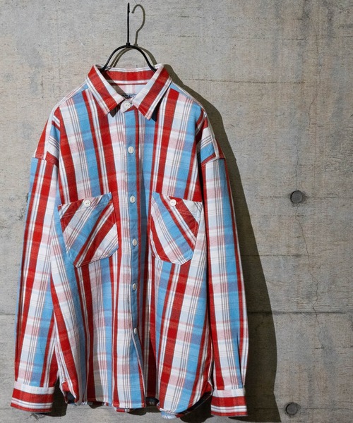 GLOVE HOUSE（グローブハウス）の「【a】ヘビーネルチェック裏起毛　ルーズシャツ（シャツ/ブラウス・メンズ・ネイビー/グリーン/サックスブルー/ブルー/レッド/グリーン系その他/ネイビー系/レッド系その他/ホワイト/イエロー/ベージュ・MEDIUM/LARGE/X-LARGE）」の6枚目の写真